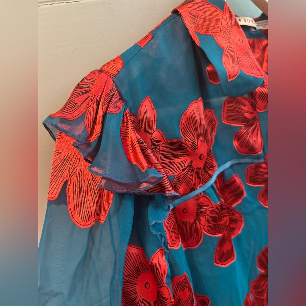 Alice + Olivia Ziggy Ruffled Floral Burnout Blouse - Picture 6 of 7